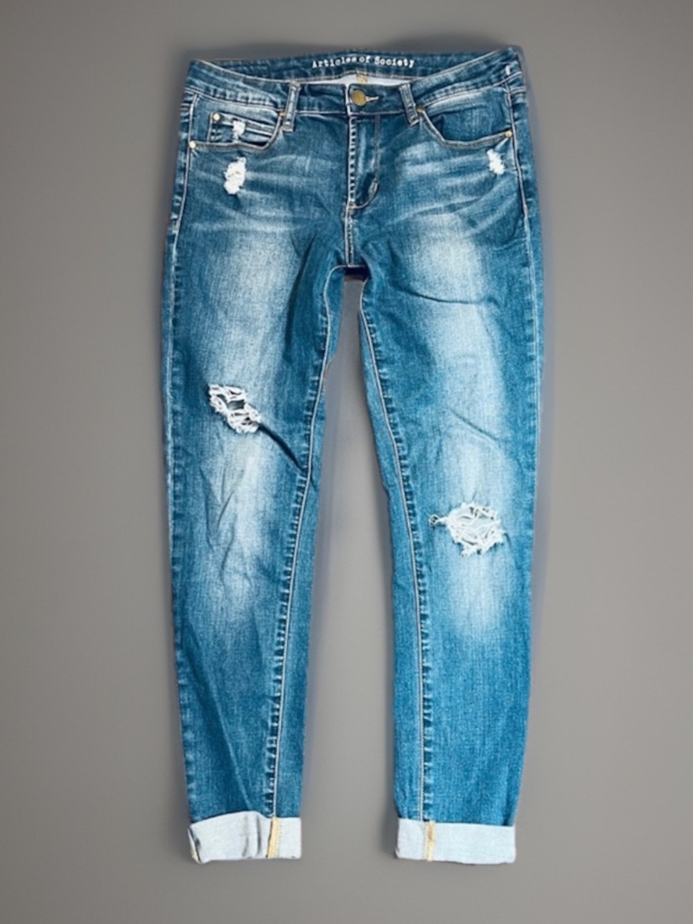 Articles of society, size 27 factory destroyed stretch denim jeans